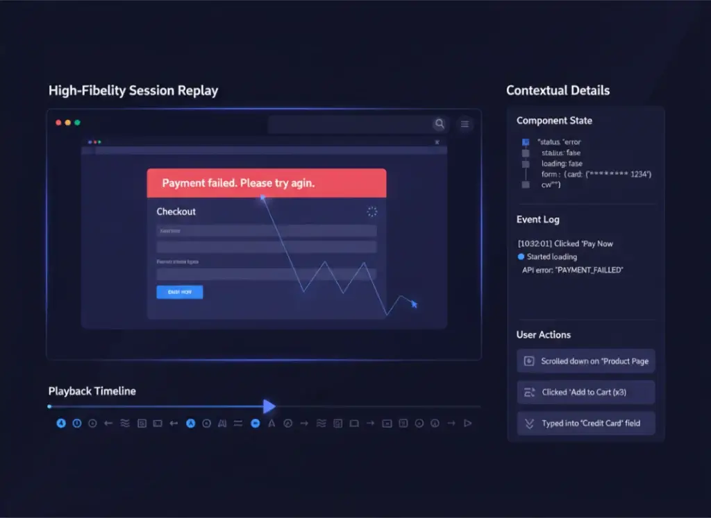 Reproduce issues with high-fidelity session replay.